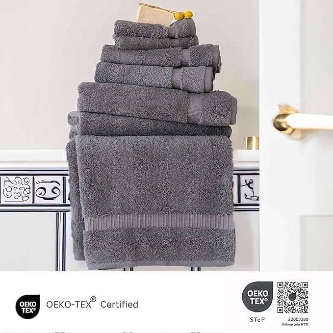 SALBAKOS 100% Turkish Cotton Towel Set of 6 Piece Gray | Premium Quality Hotel & Spa Collection 2 Washcloth, 2 Hand, 2 Bath Towel Sets for Bathroom | Made in Turkey (Gray, 6 Piece Towel Set)