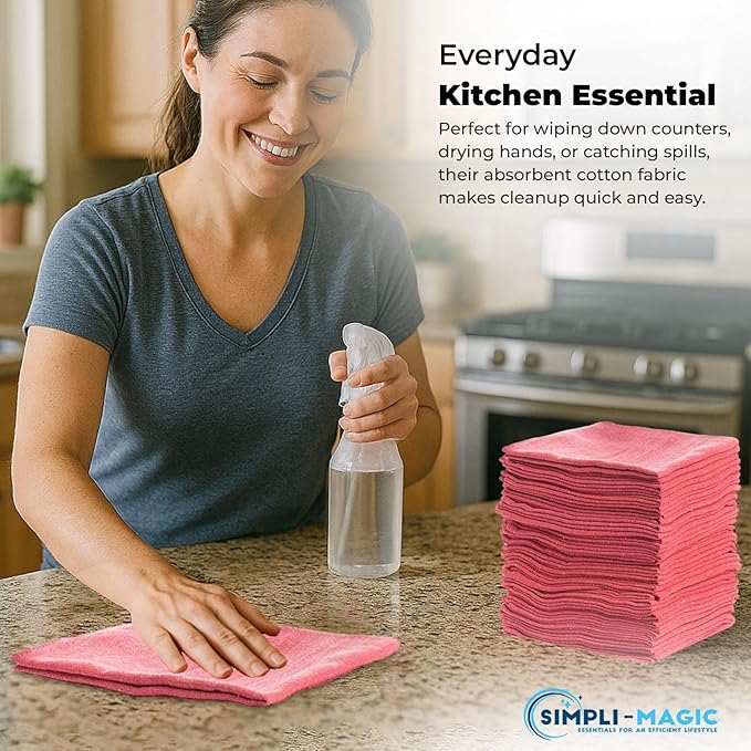 SIMPLI-MAGIC Premium Shop Towels 14”x12”, Commercial Grade Red, 150 Pack