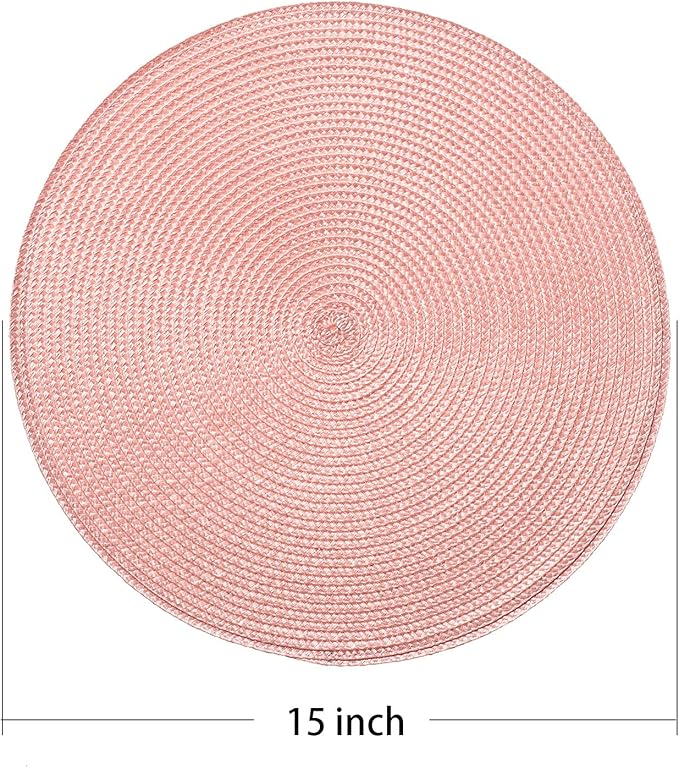 AHHFSMEI Round Placemats Set of 8 Heat Resistant Washable Non-Slip Woven Braided Table Mats for Dining Table Kitchen & Home Decor (Pink,8)