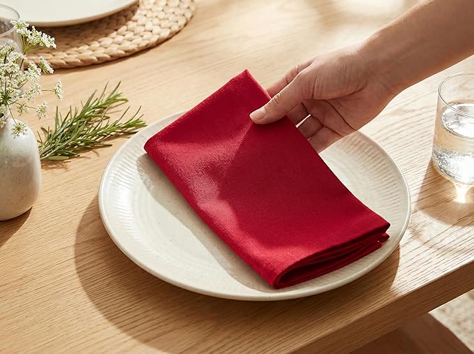 PurpleEssences Set of 12 Cloth Dinner Napkins 100% Cotton 18x18 Inch - Soft Durable Washable - Ideal for Farmhouse Party Spring Easter Summer - Perfect Everyday Use Table Linen - Red