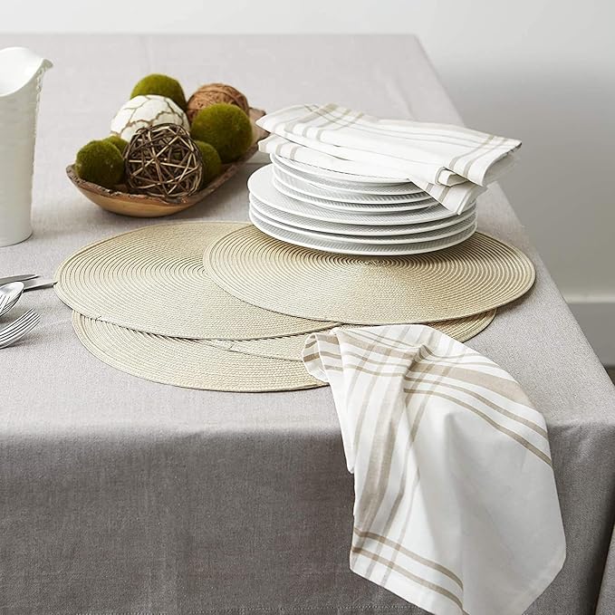 Placemats,Round Placemats for Dining Table Set of 4, Woven Kitchen Table Mats Diameter 15 inch (Beige, 4)