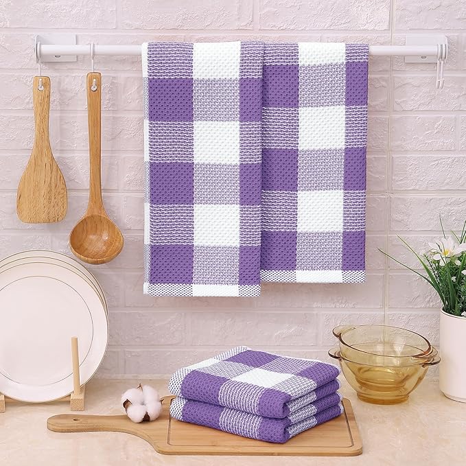 Mordimy Kitchen Towels and Dish Cloths Set, 28 X 13 Inch and 12 X 12 Inch, Set of 8 Soft and Super Absorbent Dish Towels for Drying Dishes, Purple & White