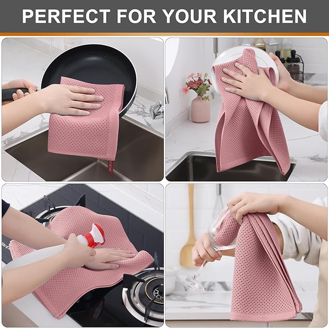 Kitinjoy 100% Cotton Waffle Weave Kitchen Hand Towels (13 X 28 Inches, Dried Roses), 4-Pack Super Soft and Absorbent Dish Towel for Drying Dishes
