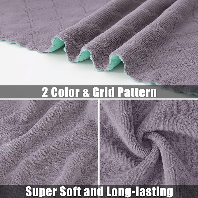 Mordimy 24 Pack Kitchen Cloths Dish Towels (10" x 10", Grey & Green), Super Soft and Absorbent Dish Cloths, Coral Velvet Microfiber Cleaning Cloth, Nonstick Oil Fast Dry Dishcloths