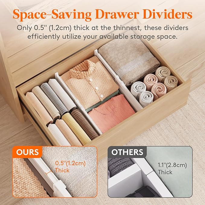 Lifewit 8" Tall 8 Pack Drawer Dividers, 35-56.5cm/13.8-22.2" Expandable Drawer Divider for Clothes, Adjustable Dresser Drawer Organizers, Drawers Separators for Dresser/Bathroom/Closet/Kitchen White
