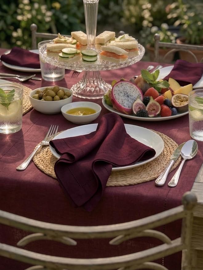 Palisa Burgundy Cotton Napkins Set of 4 | Premium Hemstitch Detailing Cloth Dinner Napkins 18x18 Inch | Soft Washable & Reusable Table Napkins for Everyday Use Weddings Parties Restaurants & Hotels