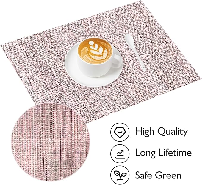 Niviy Pink Placemats Set of 4, 12x18 Inch Washable Easy to Clean Rectangular Cute Placemats for Kitchen Table Holiday Wedding Party Dining Room Decoration