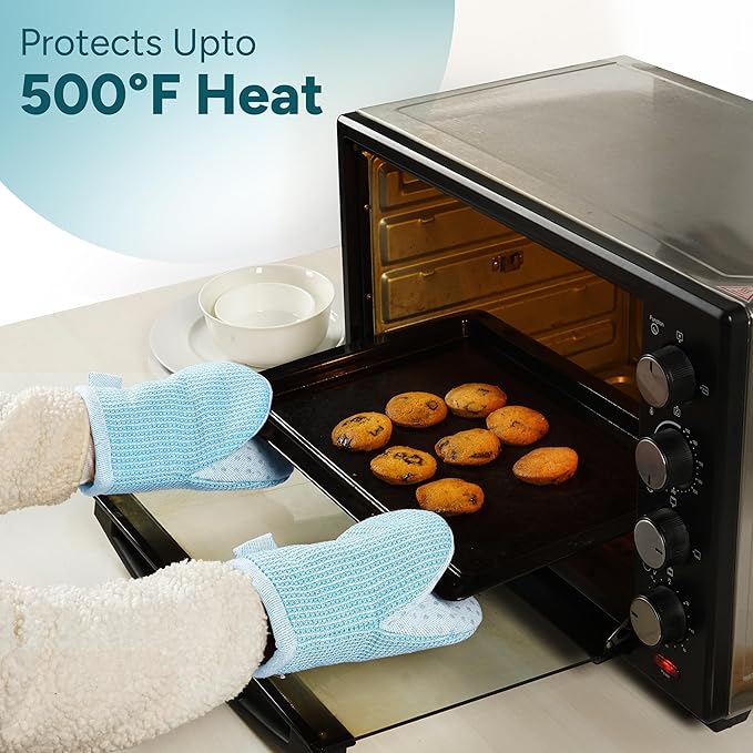 Casa Platino Silicone Oven Mitts & Pot Holders, 4-Piece – Oven Mitt for Baking & BBQ, Pot Holder for Kitchen, Hot Dishes & Microwave – Heat Resistant Up to 500°F, Non-Slip & Machine Washable – Aqua