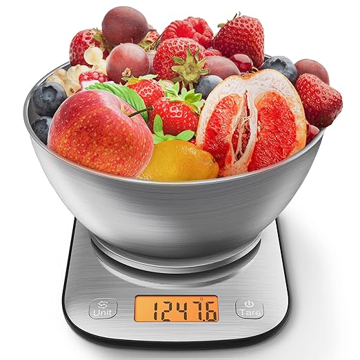 GRAM PRES Food Kitchen Scale Digital Weight Grams and Oz with IPX6 Waterproof，Professional Stainless Steel Digital Kitchen Food Scale 11lb/0.01oz with Bowl for Weight Loss Dieting Baking Cooking