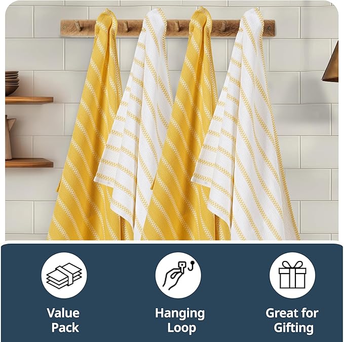 LANE LINEN Kitchen Towels Set - Pack of 4 Cotton Dish Towels for Drying Dishes, 18”x 28”, Absorbent Tea Towels, Quick Drying Kitchen Towel Set - Lemon Yellow