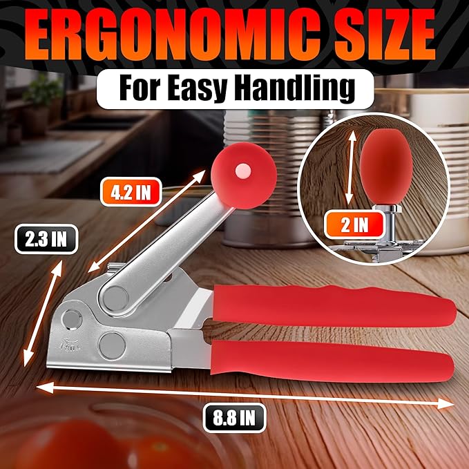 Commercial Can Opener for Large and Small Cans - Manual Stainless Steel Can Opener with Ergonomic Long Handles - 360° Smooth Crank, Non Slip Grip, 2 in 1 Bottle Opener for Home, Cafes and Restaurants