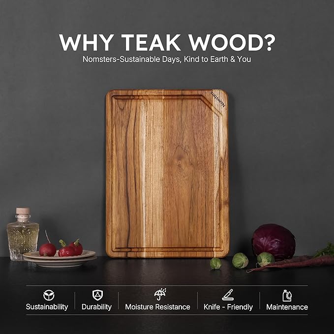 Teak Cutting Board 15inch Non Slip Over Sink Kitchen 2026 First Apartment Essentials Wooden Cutting Board New Home Must Haves Accessories House Warming Decor Housewarming Hostess Host Gifts L