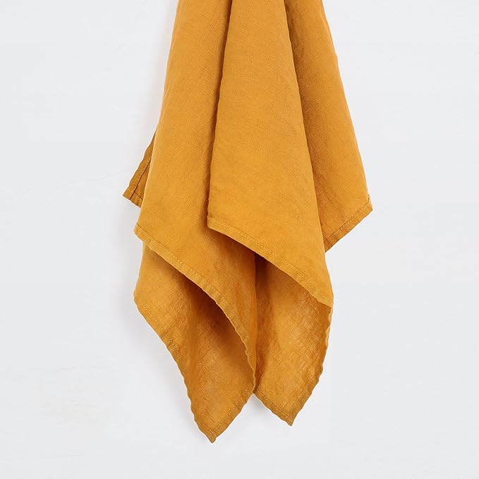 100% Linen Tea Towels - 14 x 28 Inch Pure French Linen Kitchen Dish and Hand Towels (Set of 4) (Yellow)