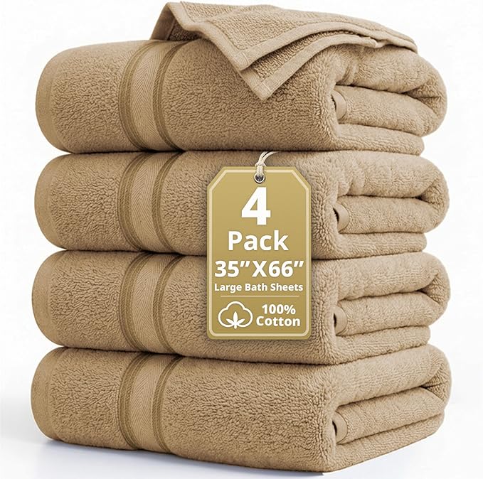 LANE LINEN 100% Cotton Large Bath Towels - Zero Twist – Designed to Last Longer Turkish Towel Sets - Soft, Quick Dry & Super Absorbent - Wrap Yourself in Cloud-Like Comfort After Every Shower - Taupe