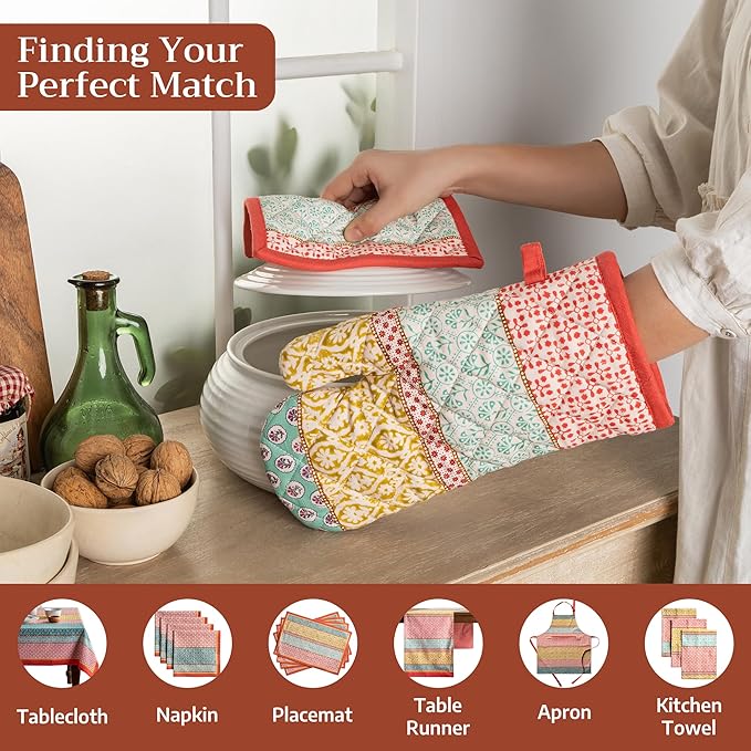 Maison d' Hermine Pot Holders 100% Cotton Heat Resistant Potholders 8" x 8" Hot Pads with Loop BBQ Cooking Baking Gifts for Mothers Day Handling Hot Pans Spring/Summer (Pack of 1, Provence)