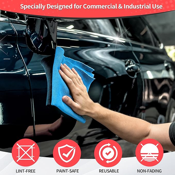 Shop Towels, 100 Pack Microfiber Towels for Cars, Microfiber Cleaning Cloths, Bulk Multipurpose Lint-Free Cleaning Rag for Mechanic Automotive Garage Office, 11.5"*11.5" Blue