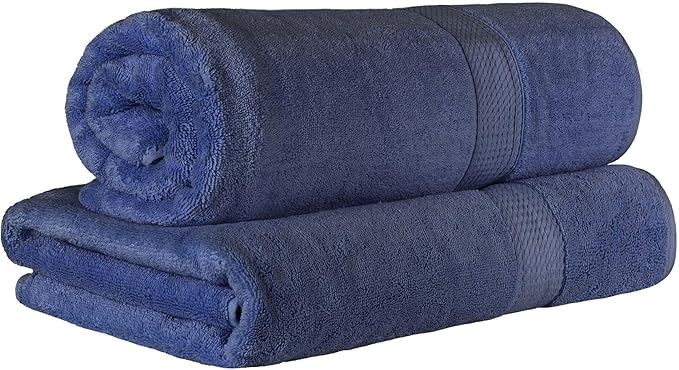 SUPERIOR Egyptian Cotton Pile Bath Sheet Set of 2, Ultra Soft Luxury Towels, Thick Plush Essentials, Absorbent Heavyweight, Guest Bath, Hotel, Spa, Home Bathroom, Shower Basics, Navy Blue