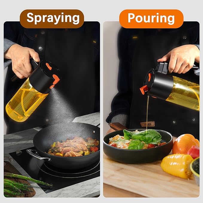 Glass 2 In 1 Olive Oil Dispenser Bottle for Kitchen Gadgets, Olive Oil Sprayer for Cooking 17.2oz/511ml (Transparent)