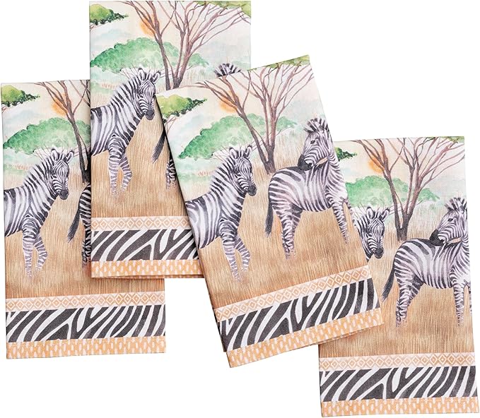 Maison d' Hermine Cloth Napkins Set of 4 100% Cotton Everyday Reusable Square Napkins Cloth Washable Dinner Party Wedding Restaurant Gifts for Mothers Day Spring/Summer (Zebra Life, 18" x 18")