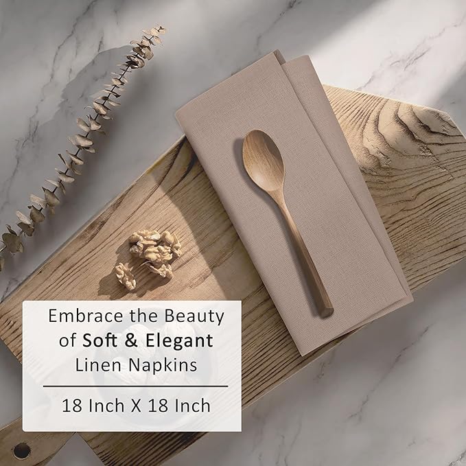 Ruvanti Linen Napkins Set of 12, 18x18 Cloth Napkins, Cotton Linen Blend Napkins Cloth Washable, Soft, Reusable Dinner Napkins for Wedding, Parties, Christmas, Thanksgiving, Everyday Use- Light Taupe