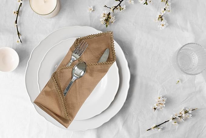 ACCENTHOME Brown Cloth Napkins Set of 6 18x18 inch Cotton Dinner Napkins - Washable Soft Premium Hotel Quality Reusable Napkins Perfect Table Napkins for Family Dinners, Weddings & Everyday Use