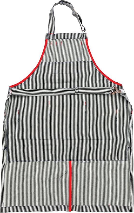 Dickies 6-Pocket Chef and Shop Work Apron, Durable Cotton Canvas, Fully Adjustable Straps, Leg Split, Machine Washable, Blue and White Hickory Stripe