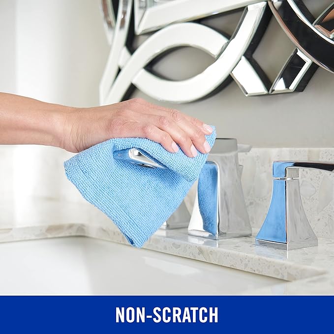 Quickie Microfiber Cleaning Cloth 14 x 14 Inches Blue Pack of 24 Washable and Reusable Ideal for Multi-Surface Indoor/Outdoor Dusting and Polishing