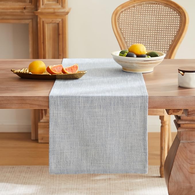 ZeeMart Rustic Cotton Linen Table Runner, 13x48 Inches Blue, Farmhouse Style Dusty Blue Table Runners 48 Inches Long, Washable Kitchen Dining Table Decoration for Home Party Decor
