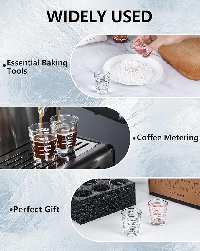 SAIAOKJ Shot Glasses Measuring Cup Set 2PACK Espresso Shot Glasses Liquid Heavy Glass 26-Incremental Measurement 1 OZ, 2 TBS, 6 TSP, 30 ML Kitchen Tools (White)