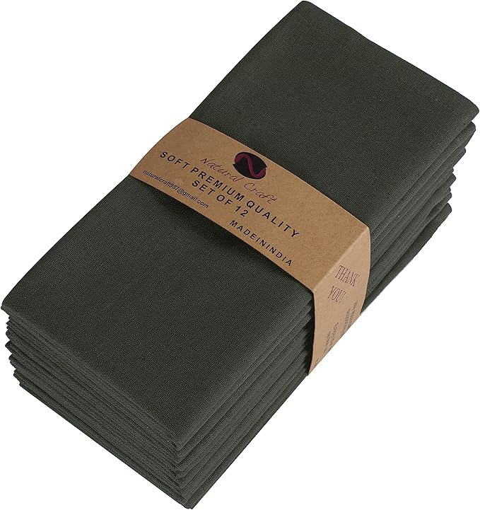 NATURALCRAFT Cloth Napkins Set of 12 Cotton Linen 18x18 Inch - Soft Durable Easter Washable - Ideal for Hotel Farmhouse Party Spring Summer Easter - Perfect Everyday Use (Martini Olive)