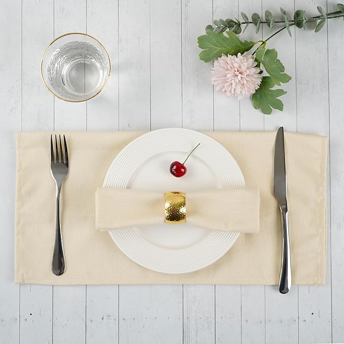 Solid Color Cotton Blended Dinner Cloth Napkins - Set of 12 (17 x 17 inches) - for Events & Home Use (Beige)