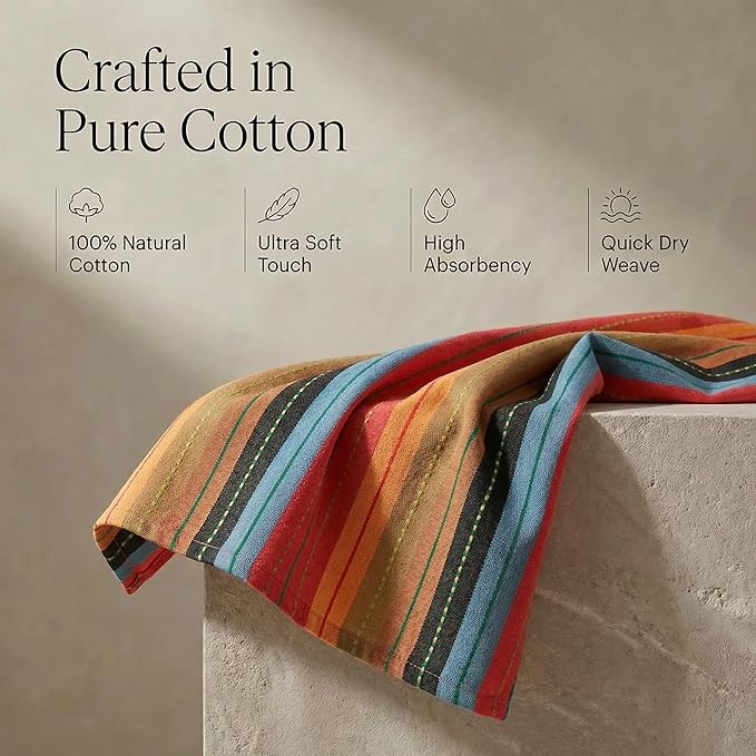 Urban Villa Kitchen Towels 100% Cotton Dish Towels for Kitchen (Set of 6) 20"x30" Highly Absorbent Kitchen Linen Set with Hanging Loop Dish Cloths Perfect for Drying Dishes Cleaning Towels - Red Multi