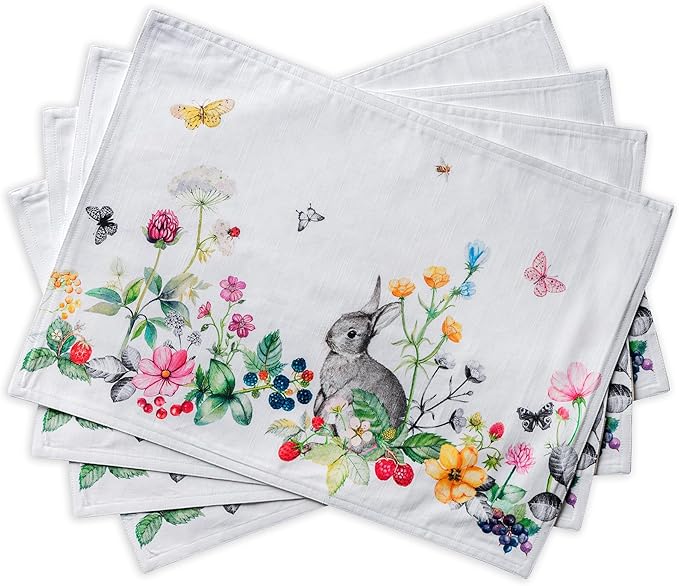 Maison d' Hermine Placemats Set of 4 100% Cotton Washable Cloth Place Mats Reusable Table Mats for Kitchen Dining Party Wedding Gifts for Mothers Day Spring/Summer (Printemps, 13" x 19")