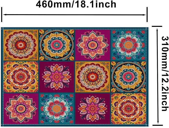 HOMETITUTE Placemats Set of 4 Linen 12x18 Inch Washable Table Mats Mandala Bohemian Style Christmas Place Mats Colorful Placemats Decorative Farmhouse Kitchen Dining Table Set