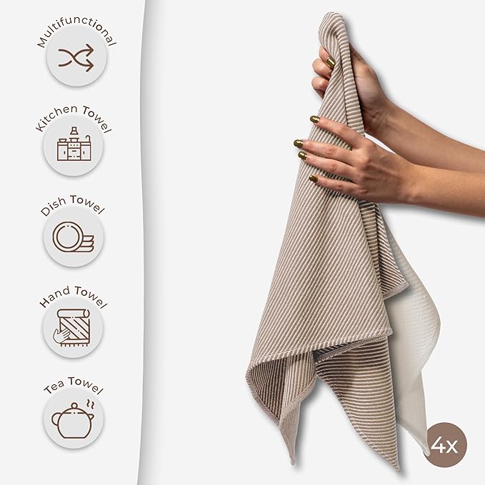 Ossano Kitchen Towels Set - 4 Pack, (20" x 30") - Boho & Decorative - Versatile as, Dish Towels for Drying Dishes, Drying Towels, Flour Sack Towel, Kitchen Cloths, Beige and Ecru