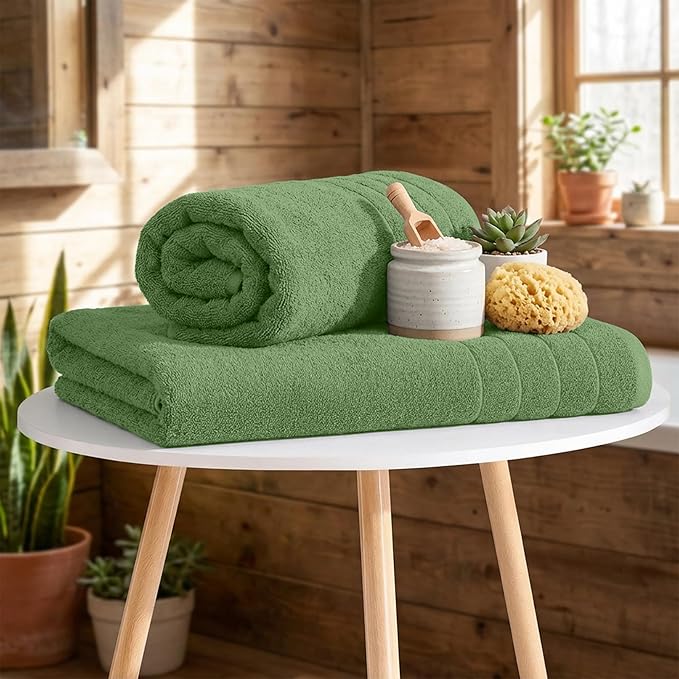 RIVERSIDE Pack of 4 Premium Extra Large Sage Green Bath Towels 30 x 60 Inches, 100% Cotton, Super Soft & Highly Absorbent, Larger & Lighter Weight, Quicker to Dry, Perfect for Bathroom