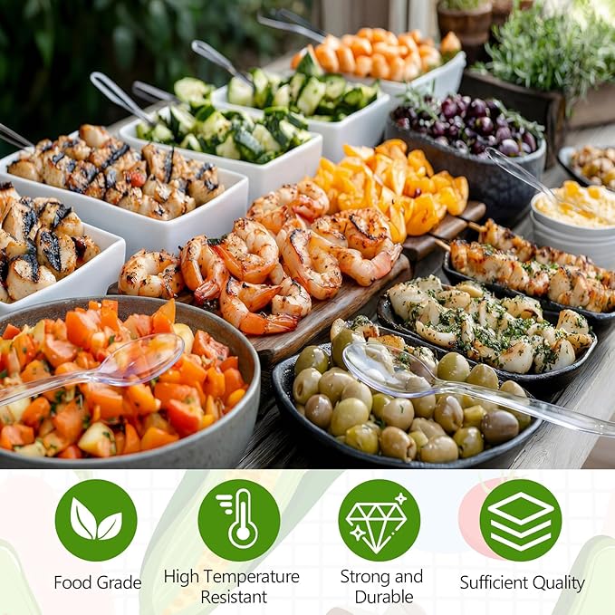 LemonRoad 10 in Plastic Serving Spoons for Buffet Clear Plastic Utensils for Hot and Cold Food Extra Large Heavy Duty Disposable Serving Spoon Utensils for Parties, Holidays and Gatherings(36 Pack)