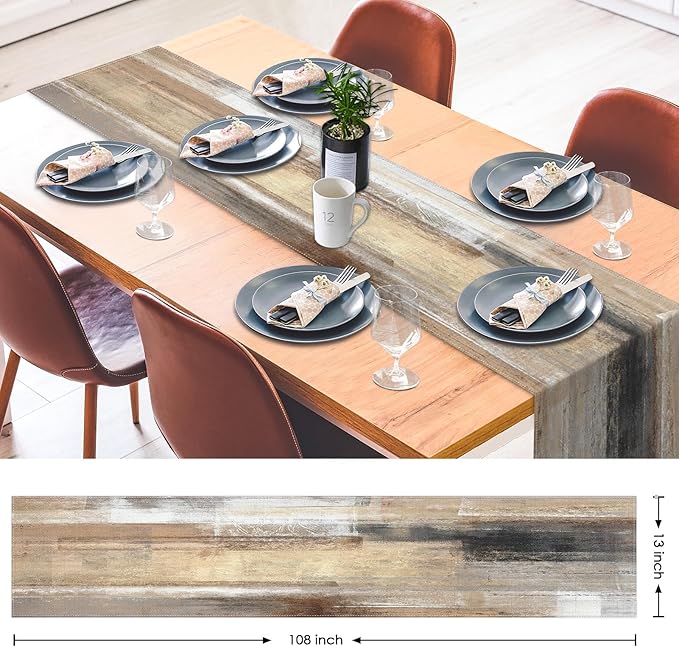 Emvency Farmhouse Table Runner, Abstract White and Brown Art Painting for Kitchen Coffee Table Family Dinners Holiday Parties Wedding Events Decor(13x108 inch)