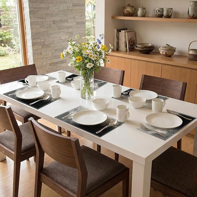Emvency Farmhouse Placemats Set of 6, Abstract Modern Minimalist Grey Neutral 12x18 Inch Linen Rectangular Place Table Mats for Indoors & Outdoor Home Party Kitchen Dining Decoration