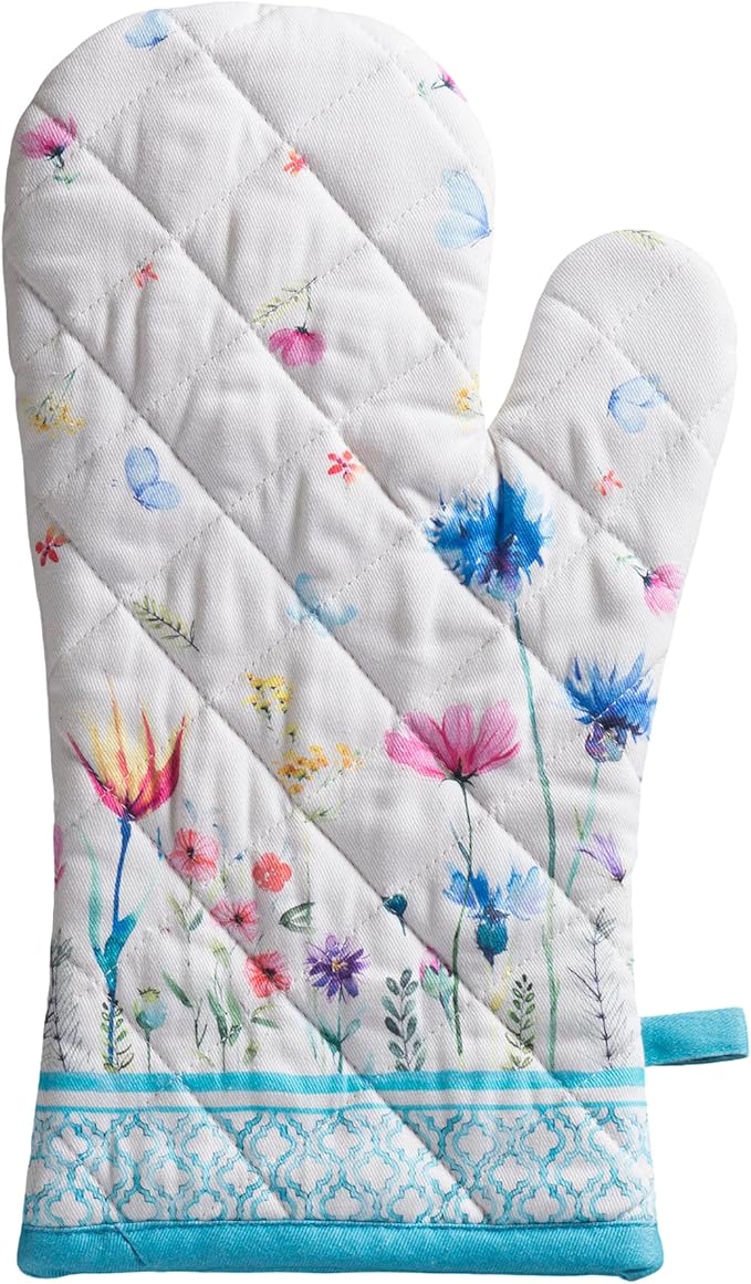 Maison d'Hermine Oven Gloves 100% Cotton Oven Mitt 7" x 13" with Loop Heat Resistant BBQ Cooking Gloves Baking Grilling Gifts for Mothers Day Spring/Summer (Pack of 1, Flower in The Field)