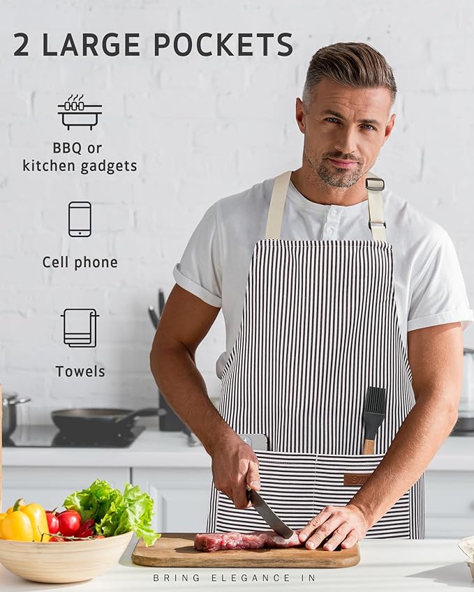 Syntus Apron for Men Women, Adjustable Cooking Kitchen Chef Aprons with 2 Pockets, Cotton/Polycotton/Polyester