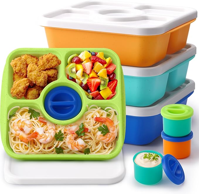 Jewel Color Bento Lunch Box Containers, 4 Pack Meal Food Prep Containers Reusable with Lids, Divided Food Storage Containers with Sauce Cups