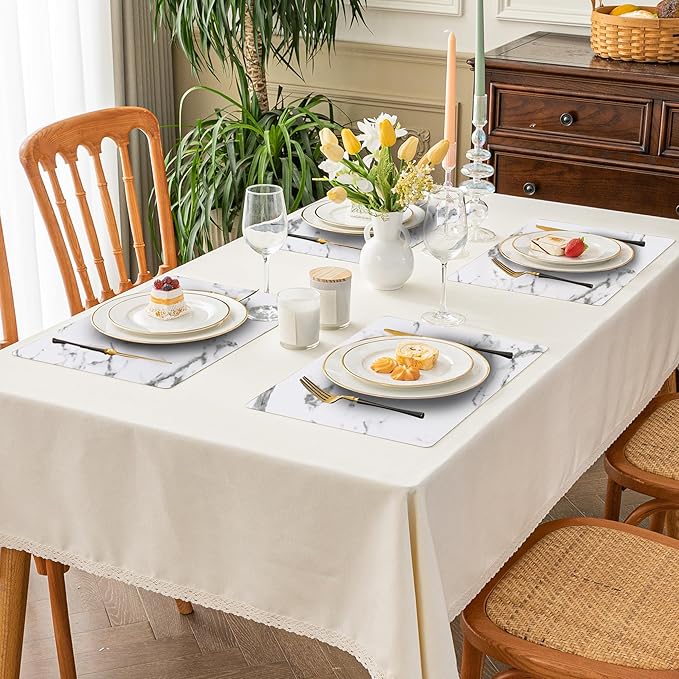 Romanstile Vinyl Placemats Set of 8-12 X 17 Inch - Faux Leather 100% Waterproof Oil-Proof Wipeable Place Mats, Heat Resistant Reversible PU Table Mats for Kitchen Dining Party Outdoor, Marble