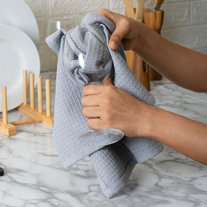 Blue Needles Waffle Weave Kitchen Towels, 15x25 Inches 100% Cotton Set of 6 Dish Towels for Kitchen, Ultra Soft & Absorbent with Hanging Loop, Spring Summer Dish Rags for Quick Drying - Ash Grey