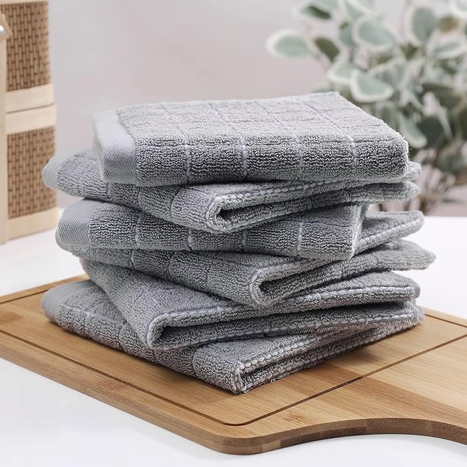 Homaxy 100% Cotton Terry Kitchen Dish Cloths, Ultra Soft and Absorbent Dish Towels for Kitchen, Suitable for Drying and Washing Dishes, 8 Pack, 12 x 12 Inches, Light Grey