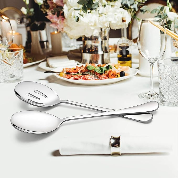 LIANYU 6 Pack Serving Spoons Set, Stainless Steel Large Slotted Spoons, Buffet Dinner Restaurant Serving Utensils, Catering Set for Party Banquet, 9.8 Inch