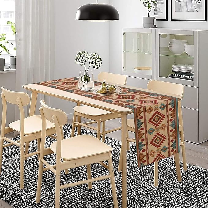 Retro Aztec Table Runner Western Native American Tribal Art Printed Runner for Home Kitchen Dining Table Living Room Decor Fabric 1 Panel W13xL120in