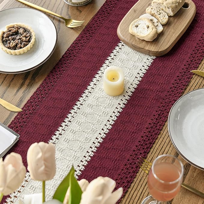 Artoid Mode Red Farmhouse Rustic Table Runner, Seasonal Christmas Hollow Kitchen Dining Table Decoration for Home Party Decor 12x72 Inch