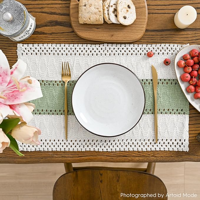 Artoid Mode Light Green Farmhouse Rustic Placemats Set of 4,12x18 Inch Seasonal Holiday Hollow Table Mats Party Kitchen Dining Decoration