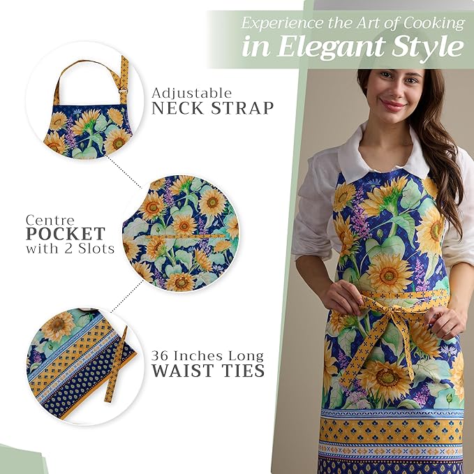 Maison d' Hermine 100% Cotton Apron for women with Pocket Kitchen Chef Apron for Men Cooking Mothers Day Gifts